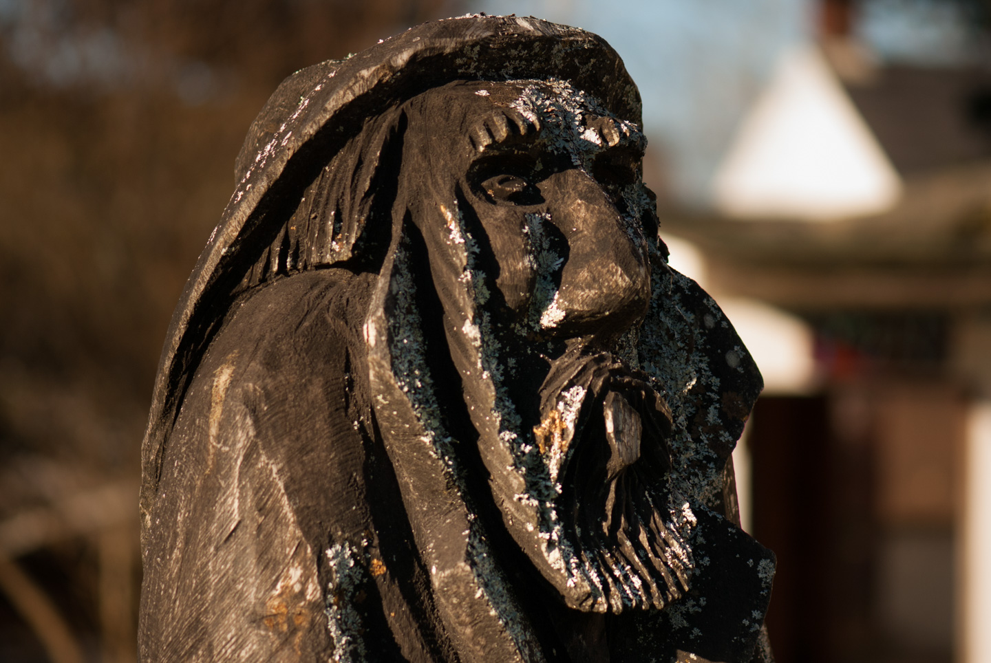 close-up of a lobsterman statue