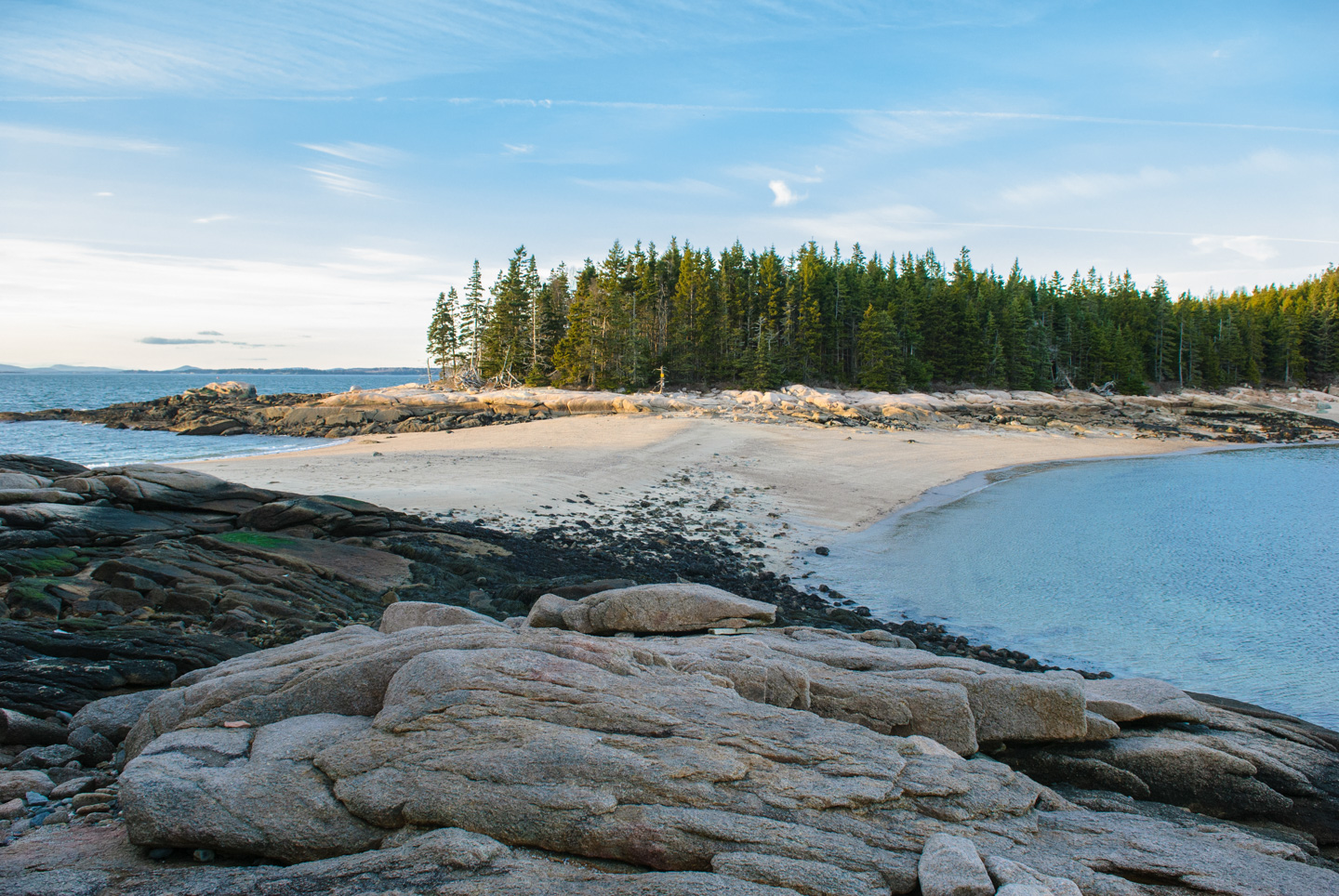 Barred Island, looking across the sandbar that links it back to the mainland.