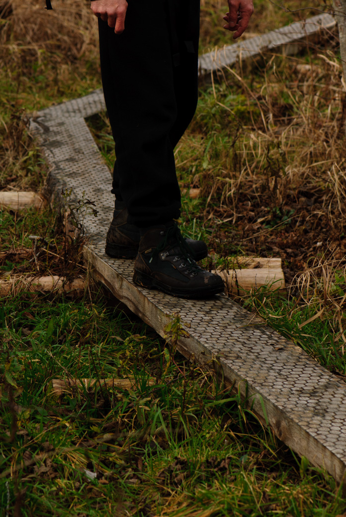 A safe walkway, with chicken wire secured to wood