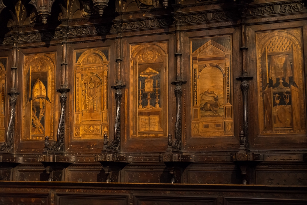 Intarsia choir chairs in the Duomo di Siena