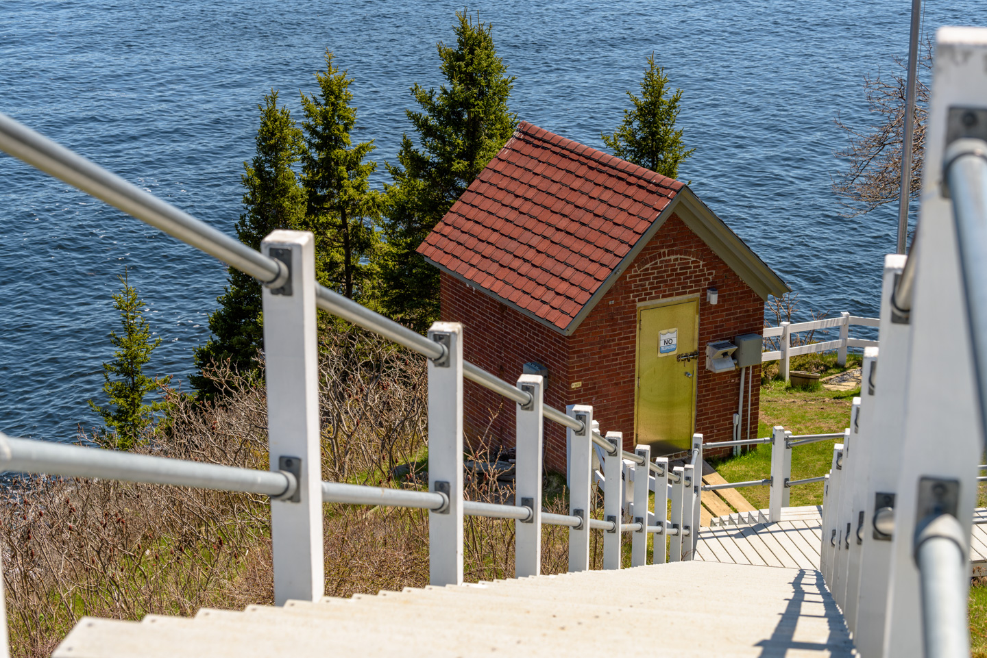 stairs up to Owls Head Lighthouse