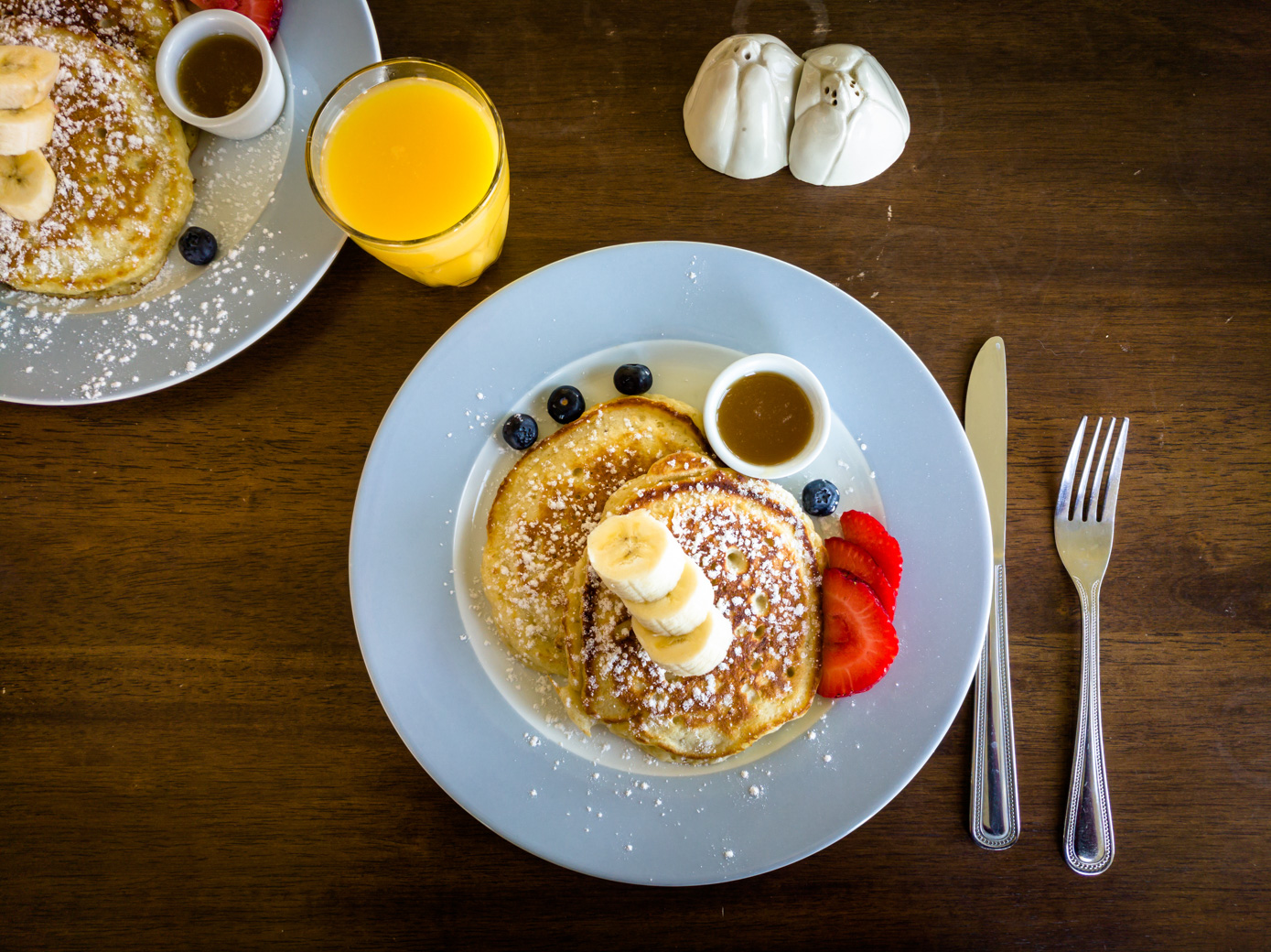 Pancakes looking pretty on plate