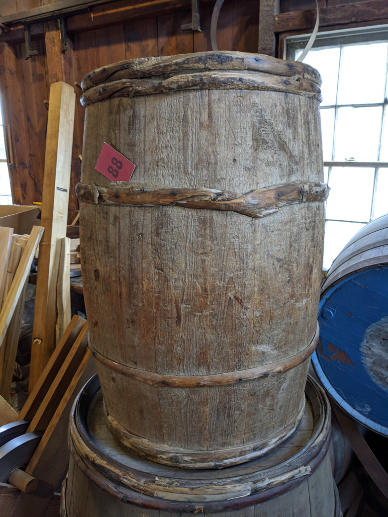 Potato barrel displayed in the museum workshop