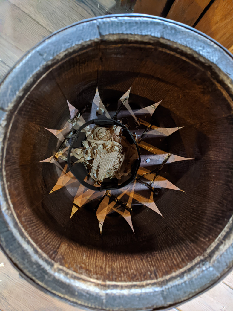 Looking down into a barrel under construction