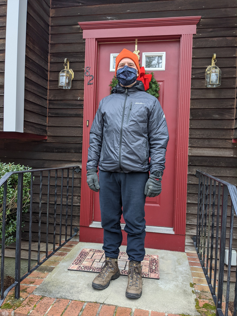 Paul wearing a face mask at the start of a walk