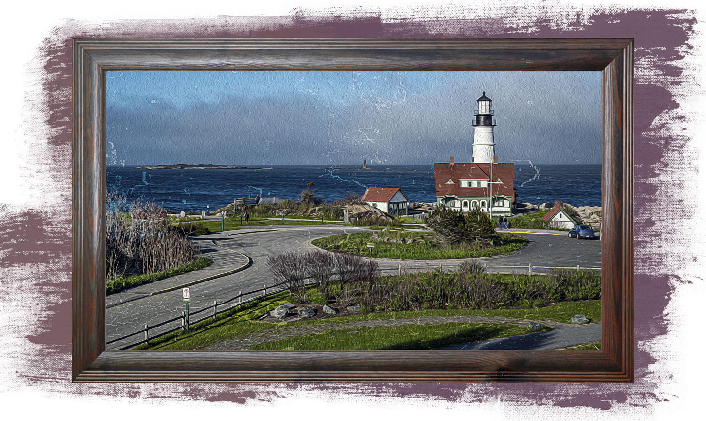 Distressed oil paint look of the Portland Head Light