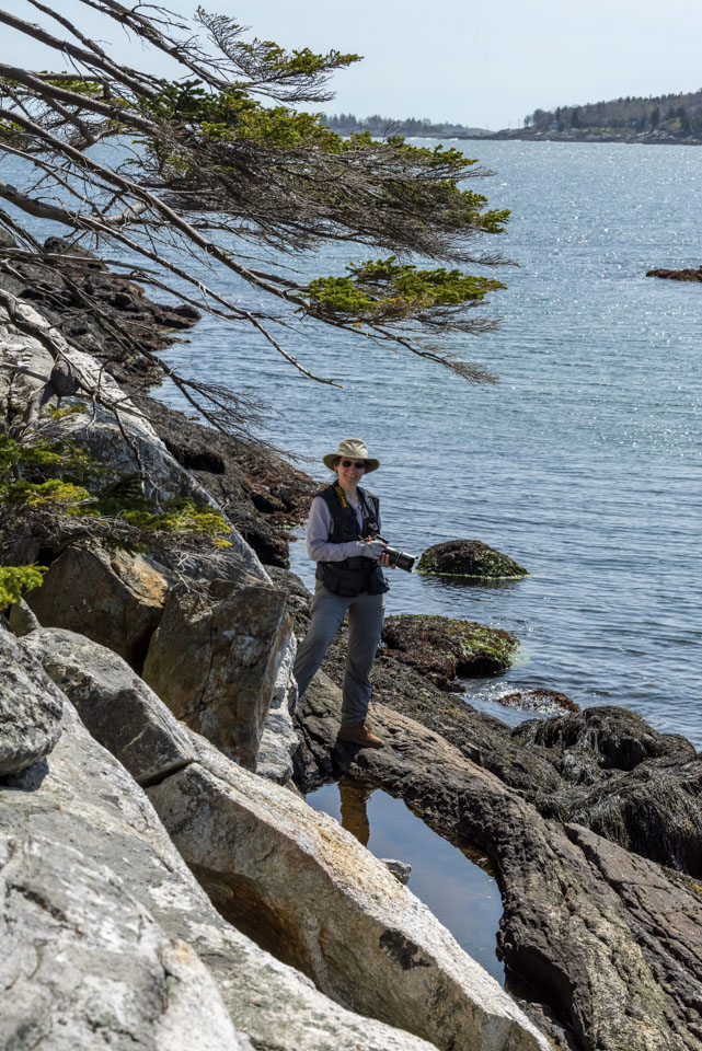Anne standing at the shore in Rutherford Island Preserve