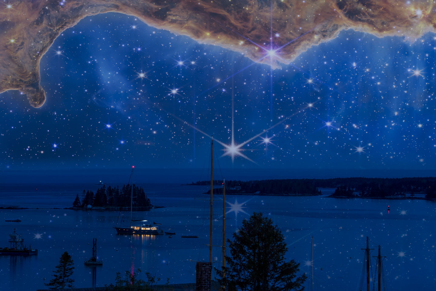 Space and sky reflected in water