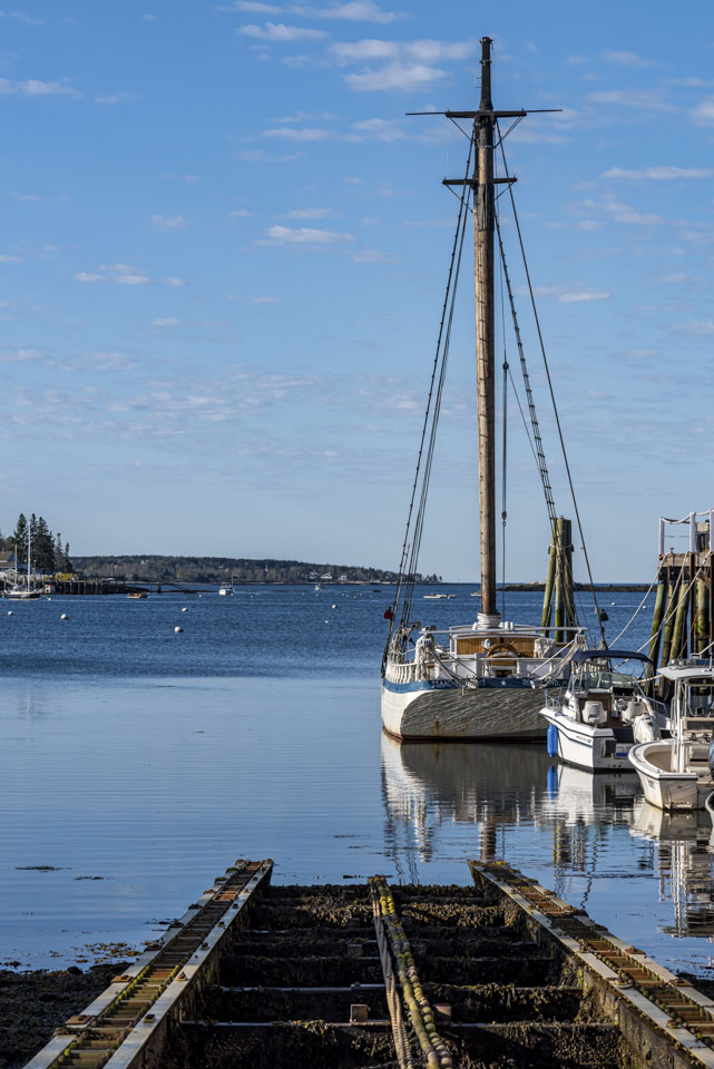 launching ramp with a sailboat already in the water