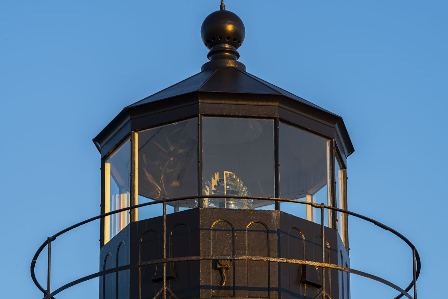 Pemaquid Lighthouse lantern room with what looks like an alien on the ceiling