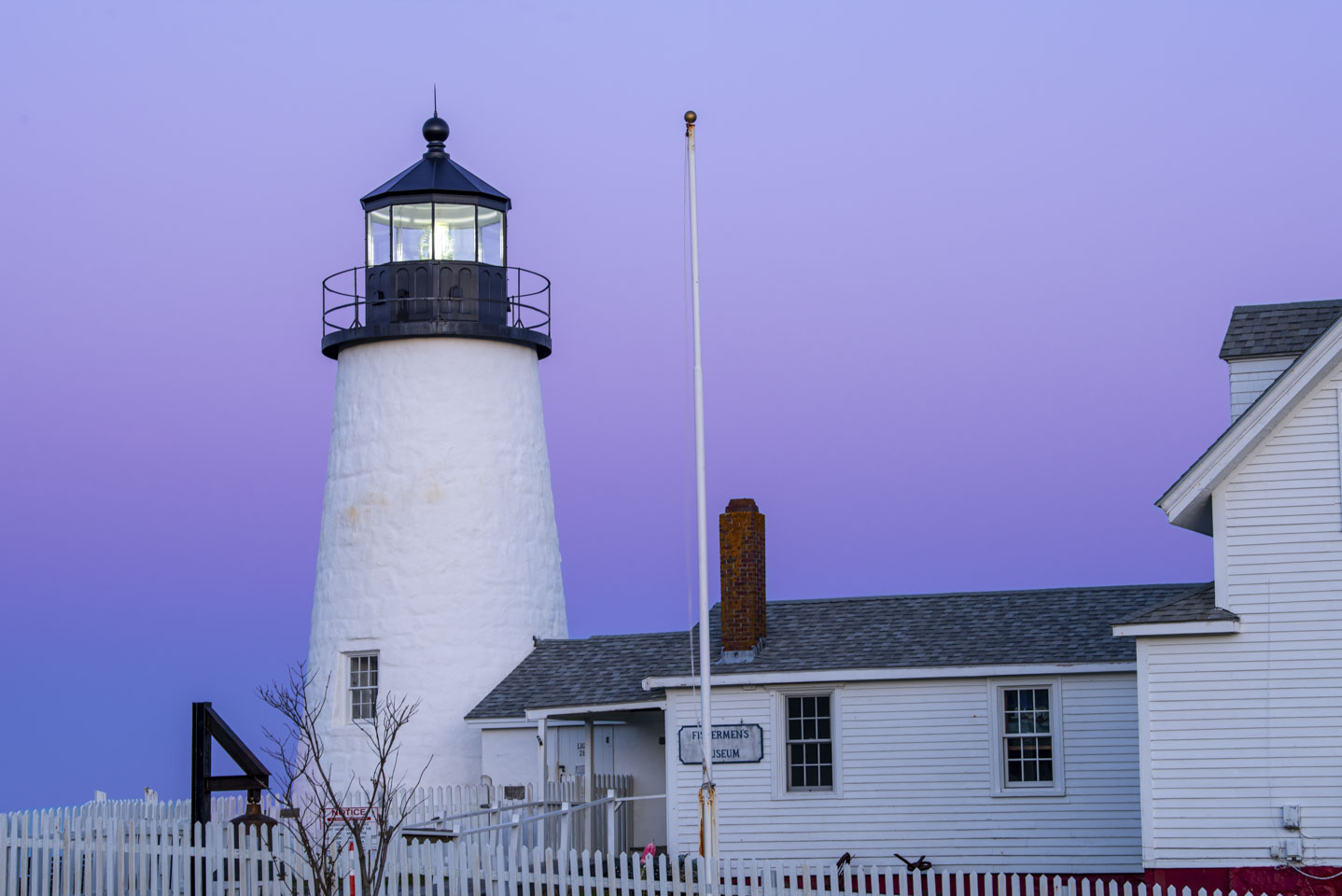 Pemaquid light with sky-blue-pink behind it
