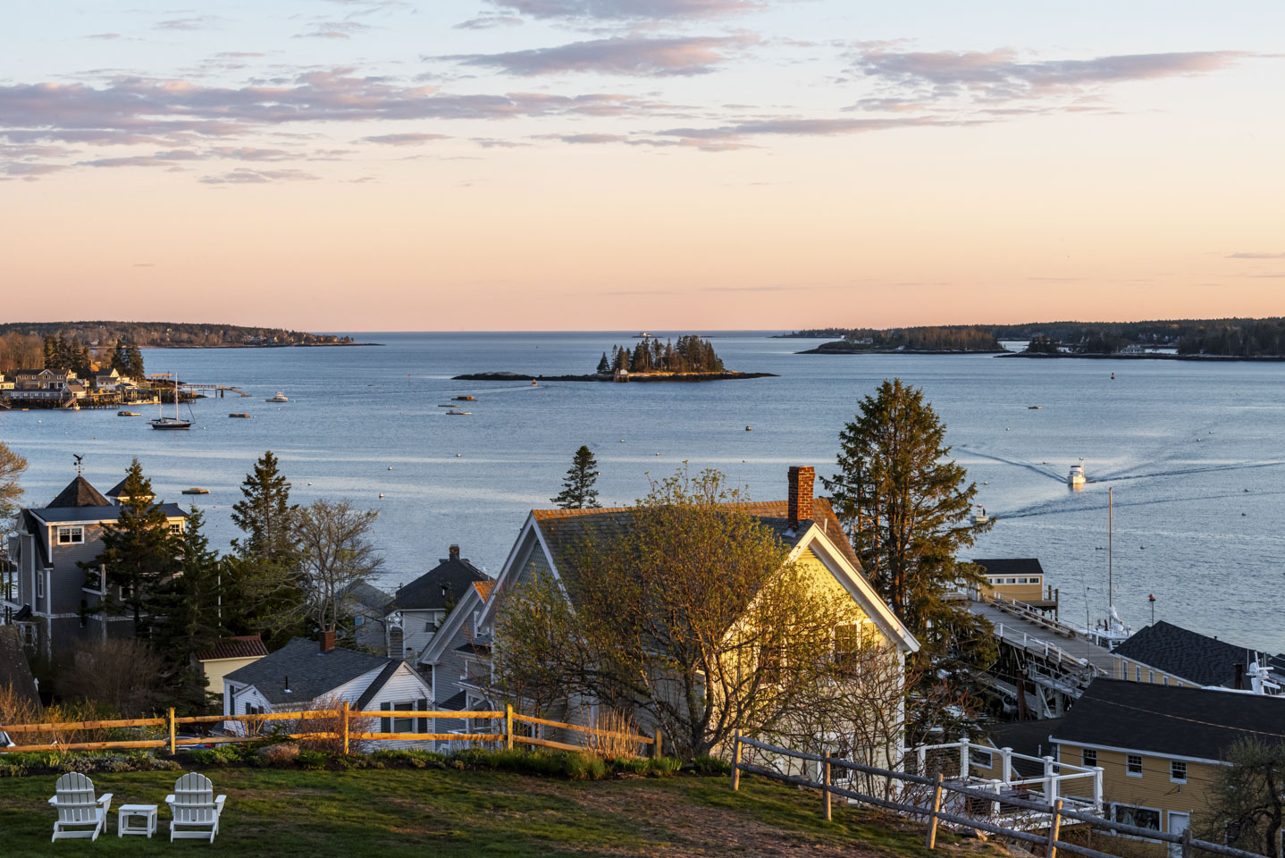 View of the harbor in Boothbay Harbor, as seen from Topside Inn