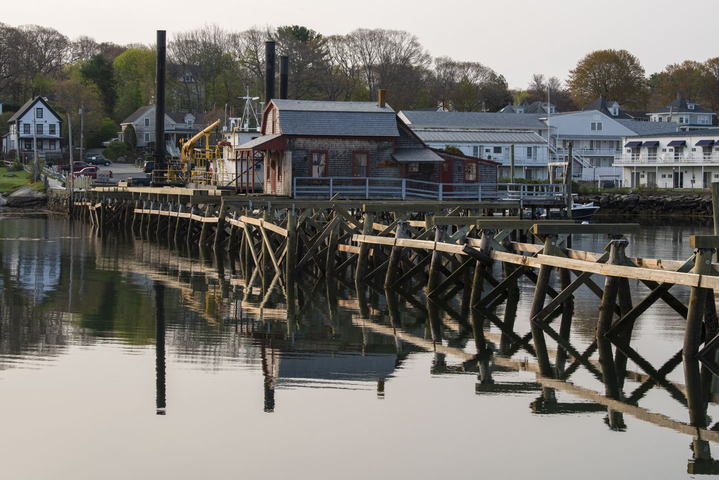 Boothbay Harbor walking bridge with no deck planks