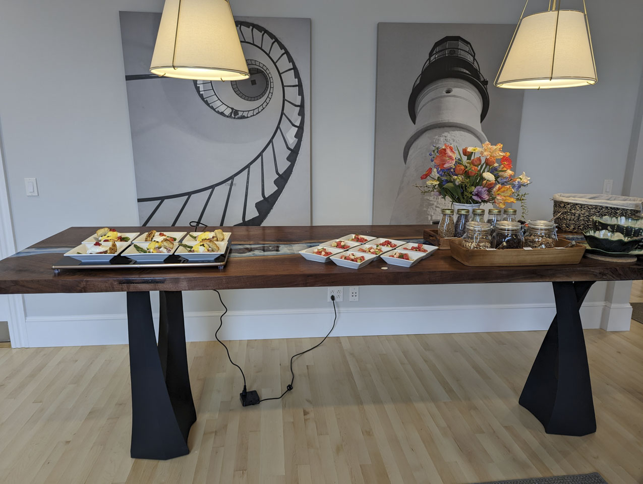 Some breakfast food on the fancy new table