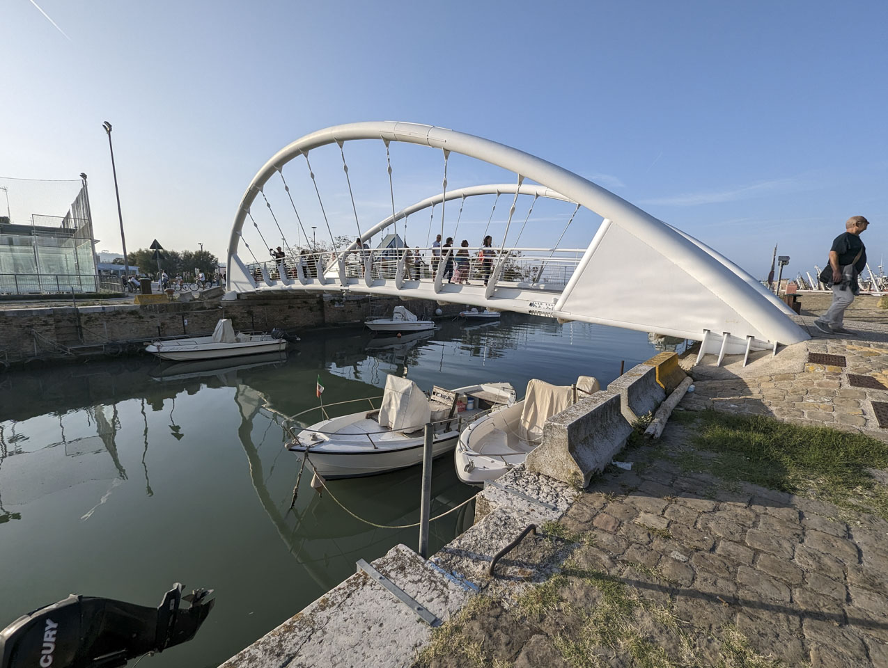 A modern looking pedestrian bridge