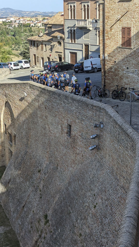 Biking club meeting in a piazza in Mondavio