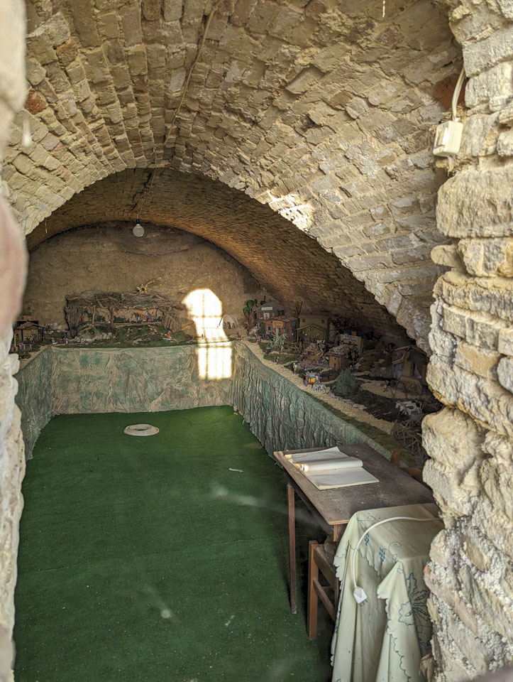 Display with model buildings and manger