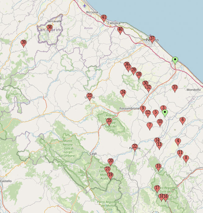 map of Italy showing where we visited in Marche