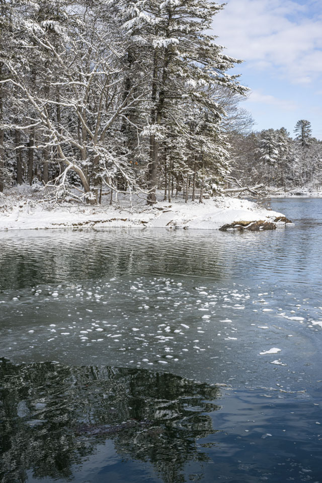This is a closer look at the patch of ice on the water.