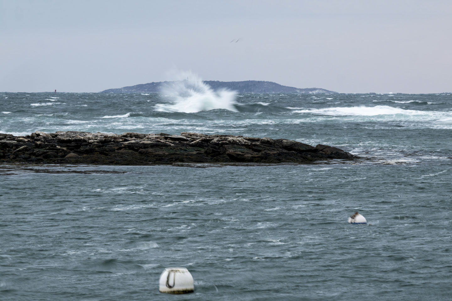A large wave obscures the view of Seguin.