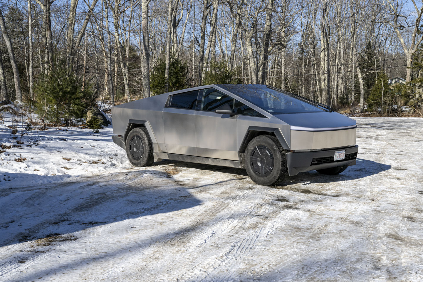 A Tesla Cybertruck is parked in the lot at Thompson Ice House.