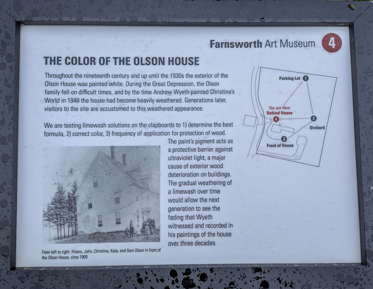 The information on this sign is about the color of the Olson house, which used to be white.