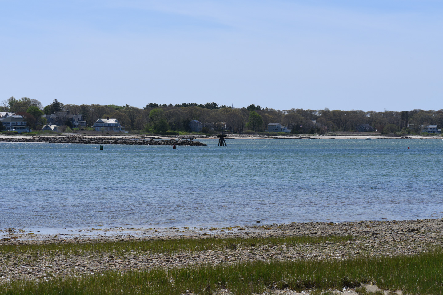 View of Megansett Beach and the interesting marker