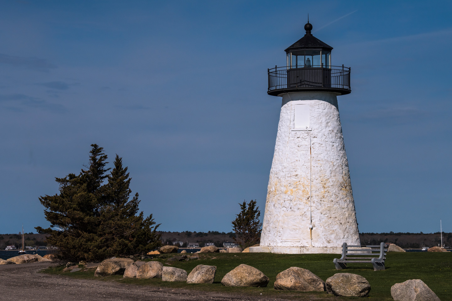 Neds Point Lighthouse with covered windows visible